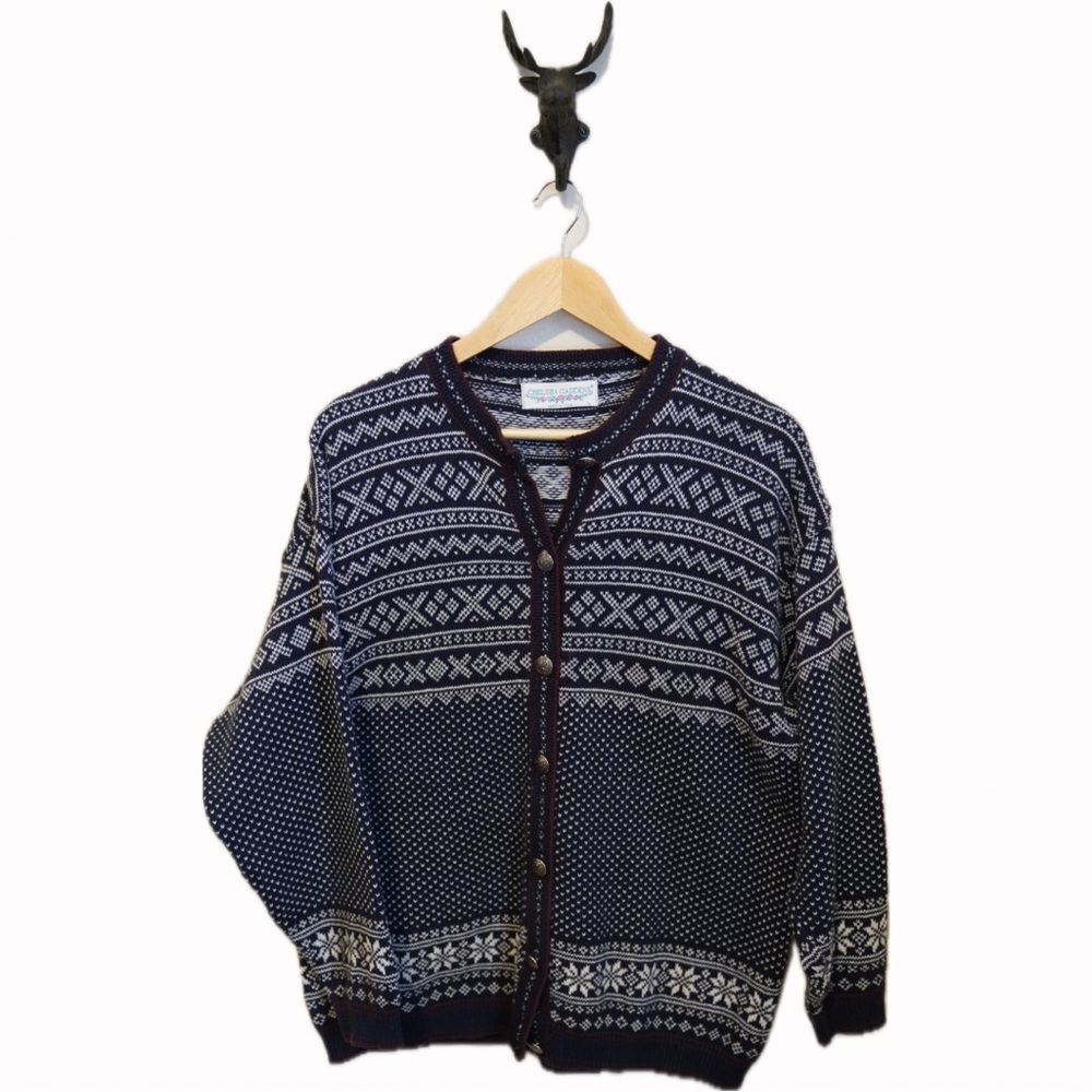 Chelsea Gardens Vintage blue and red fair isle pattern cardigan